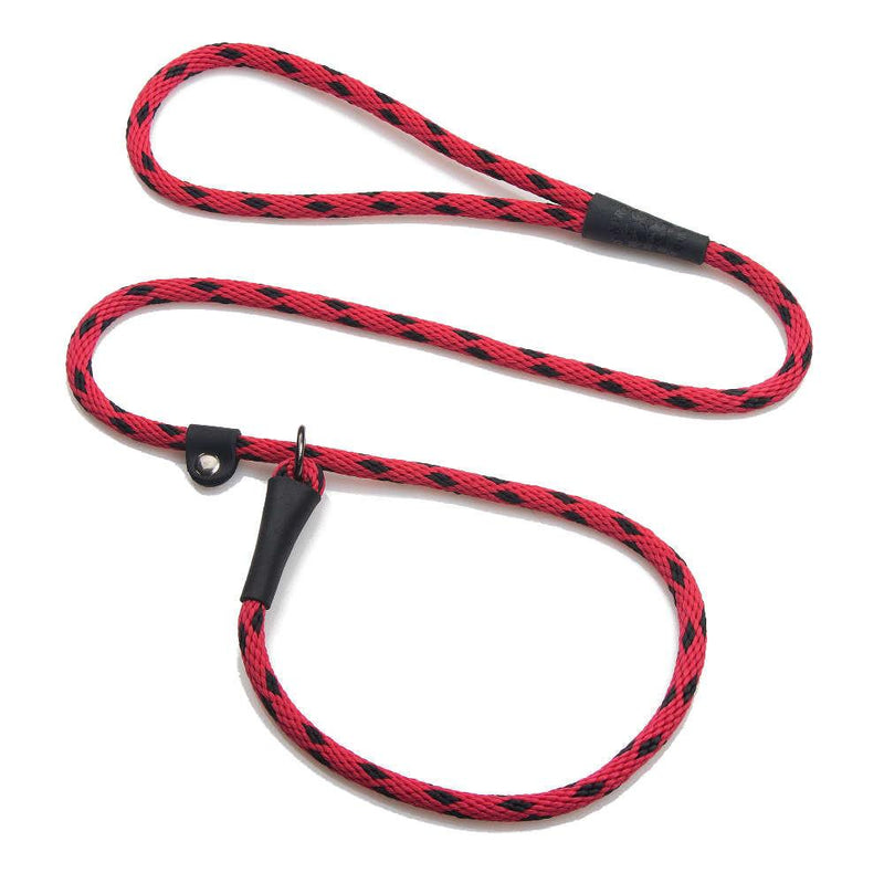 Mendota British Style Slip Leash - Length 3/8in x 6ft(10mm x 1.8m) - Black Ice - Red