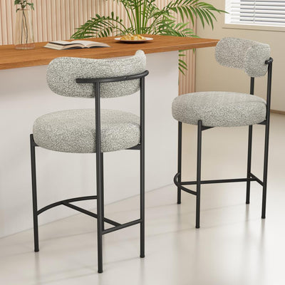 Sleek White Quartz Metal Boucle Elsa Bar Stools