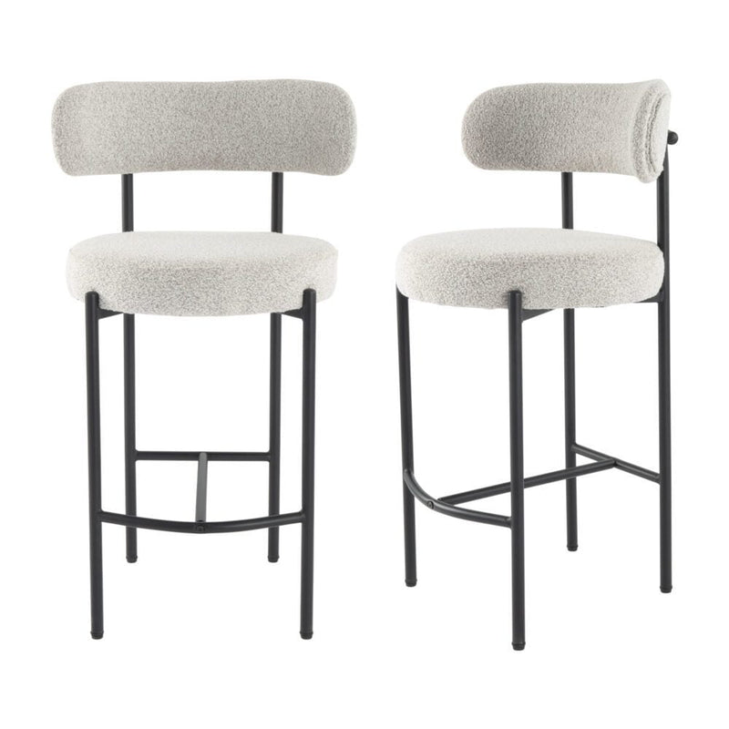 Sleek White Quartz Metal Boucle Elsa Bar Stools