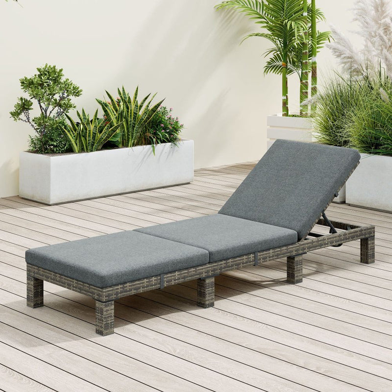 Grey Rattan Sunbed with Adjustable Recline