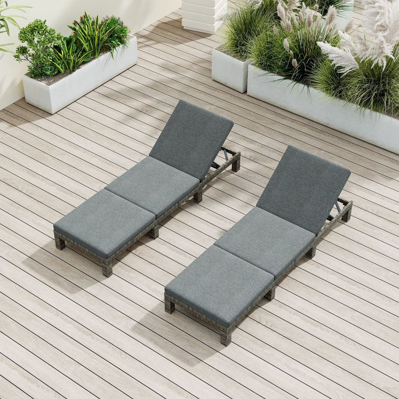 Grey Rattan Sunbed with Adjustable Recline