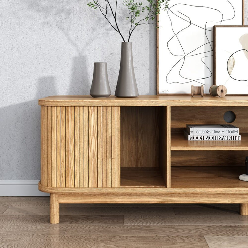 160cm Ribbed Natural Entertainment Unit