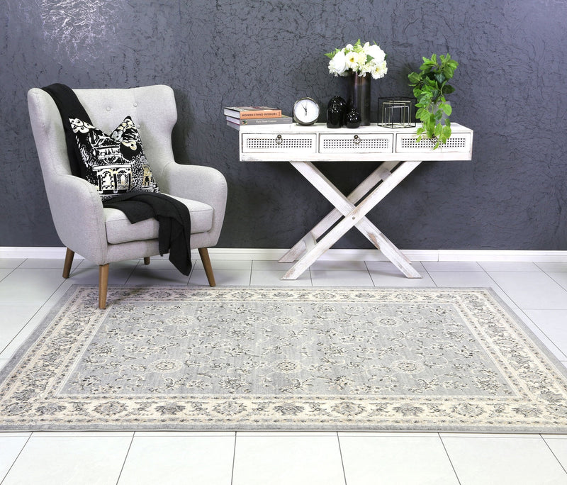 Arya  Grey Cream Border Rug 200x290 cm