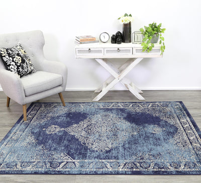 Arya Navy Blue Distress Rug 80x300 cm