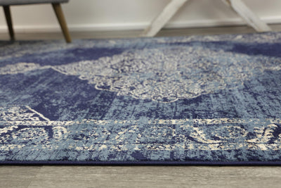 Arya Navy Blue Distress Rug 80x300 cm
