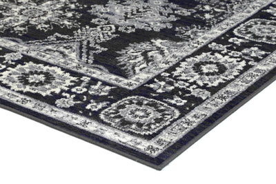 Arya Traditional Navy Grey Rug 80x300 cm