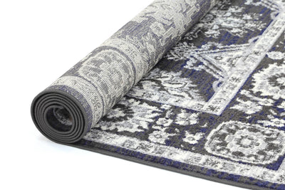 Arya Traditional Navy Grey Rug 80x300 cm