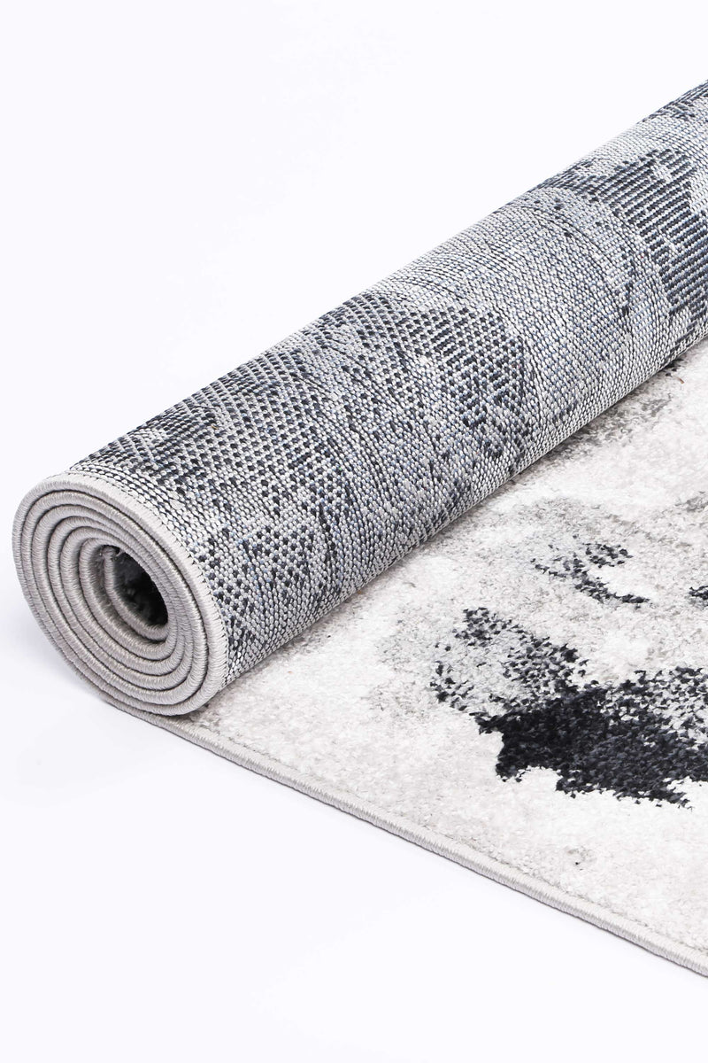 Ermina Modern Abstract Grey Black Rug 200x290cm