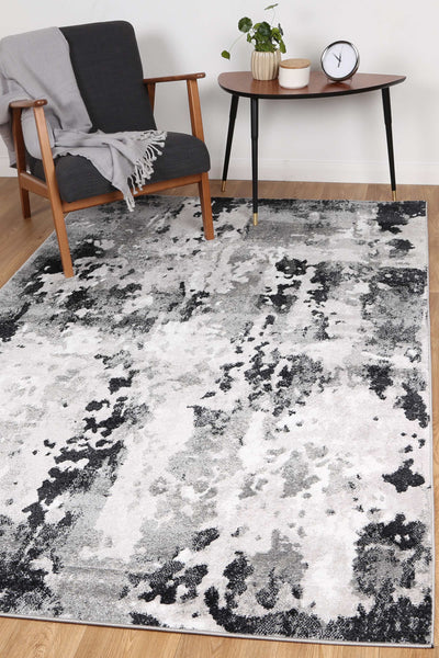 Ermina Modern Abstract Grey Black Rug 200x290cm