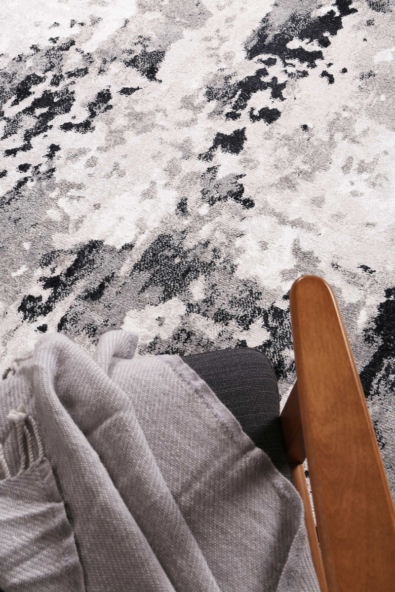 Ermina Modern Abstract Grey Black Rug 240x330cm