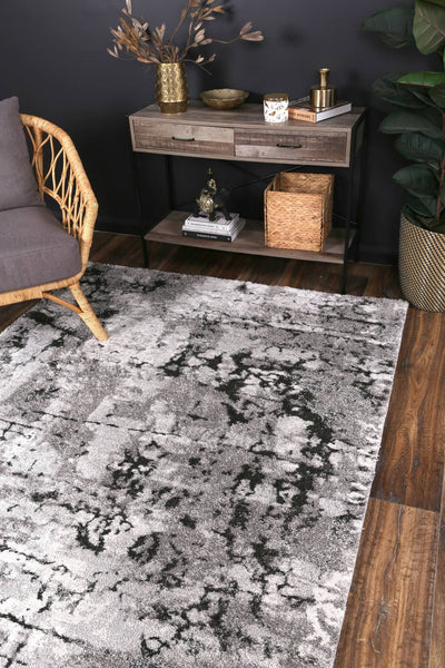 Yuzil Dark Grey Transitional Floral Rug 160x230cm