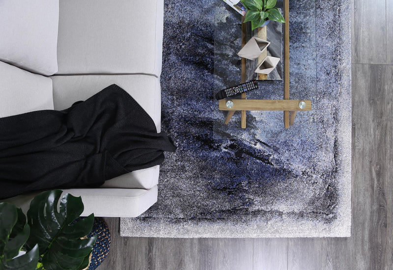 Vision Blue and Grey Abstract Bordered Modern Rug 240x330cm