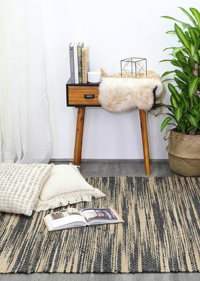 Malmo Grey Stipe Natural Jute Rug  200x290cm