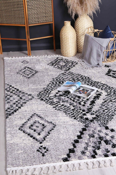 Myk Grey Boho Diamond Rug 200x290 cm