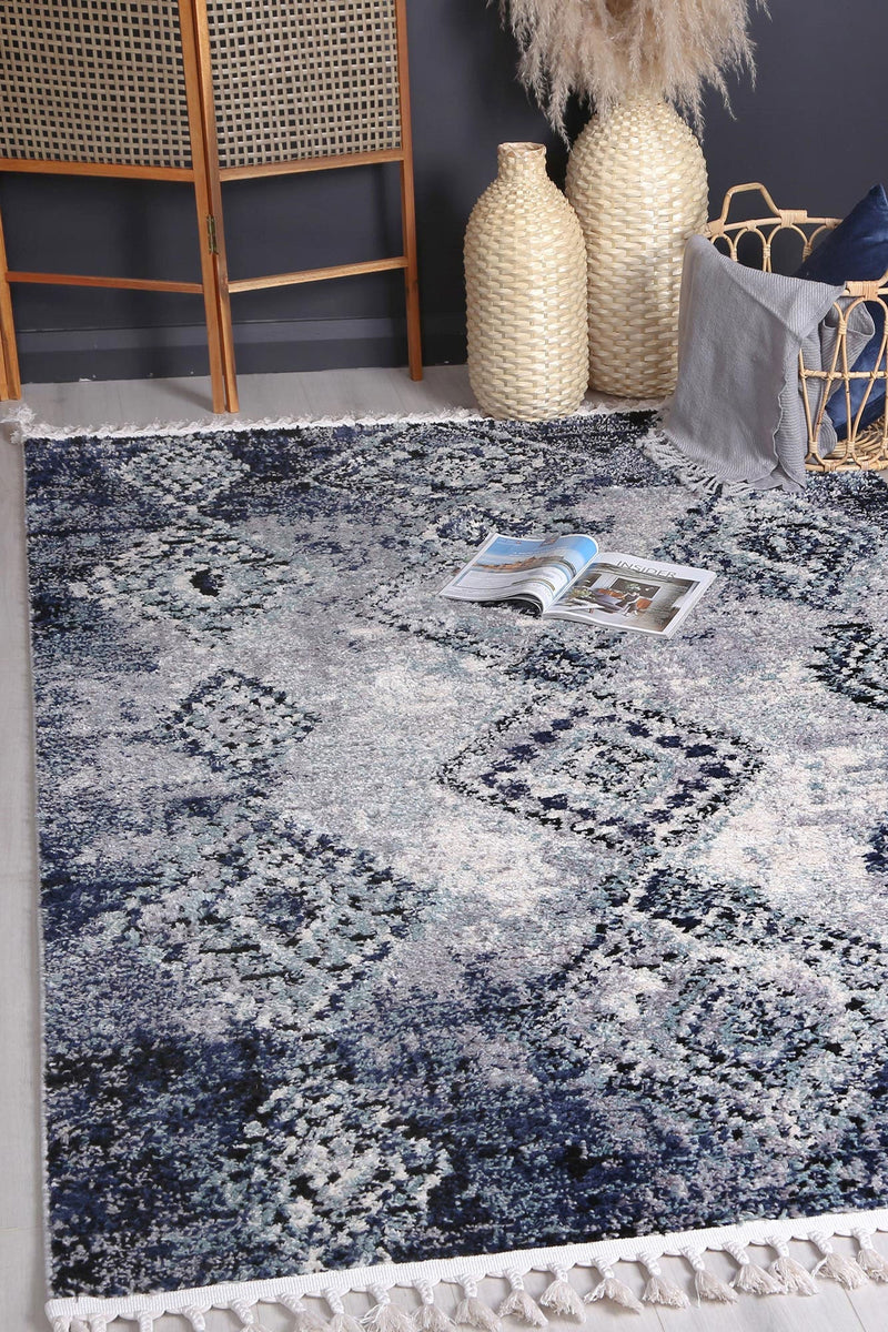 Myk Navy Blue Diamond Abstract Rug 200x290 cm