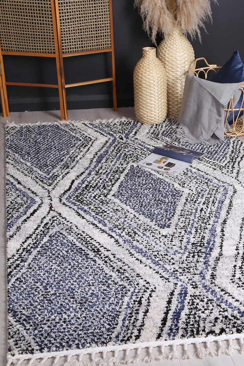 Myk Navy Blue Geometric Rug 300x400 cm