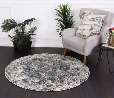 Roman Mosaic Medallion Grey Turquoise Rug 200x290 cm