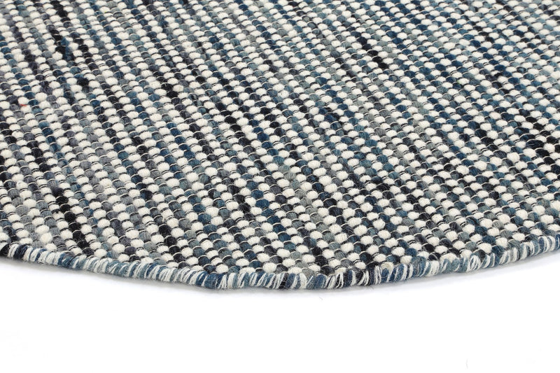 Scandi Teal Blue Reversible Wool Round Rug 150x150 cm Round