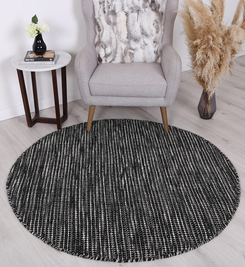 Scandi Black White Reversible Wool Round Rug 200x200 cm Round