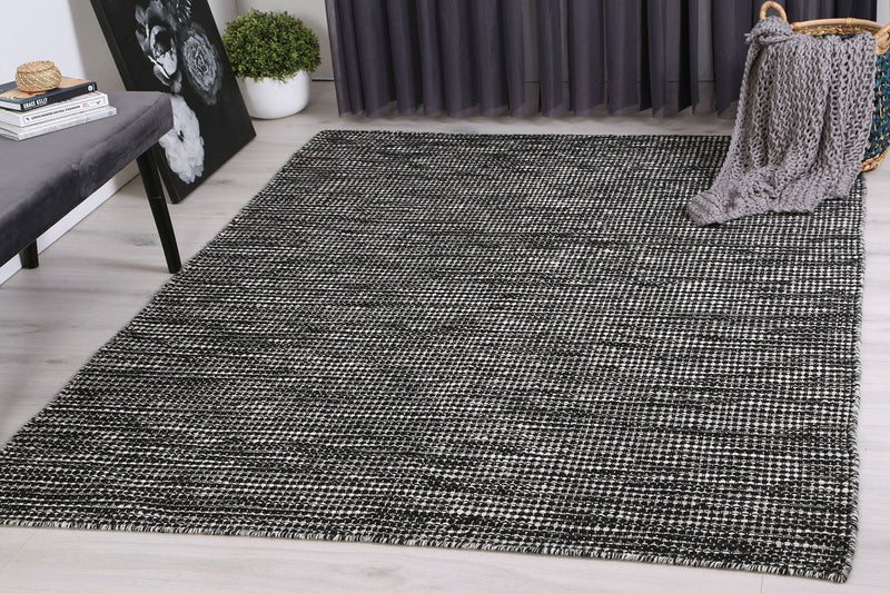 Scandi Black White Reversible Wool Rug 240x330 cm