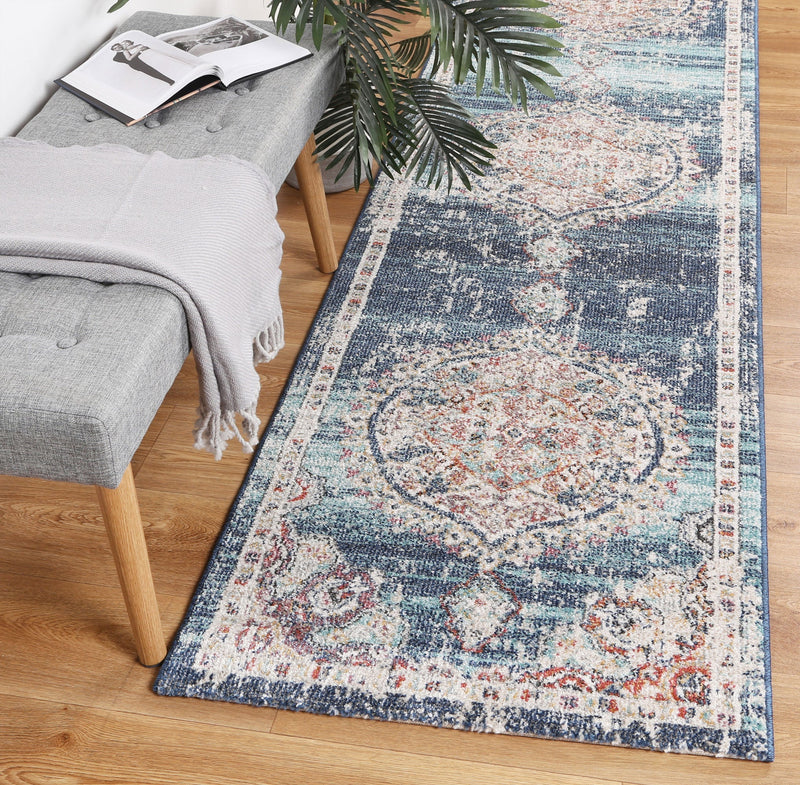 Hollow Medalion Transitional Navy Multi Rug 200x290 cm