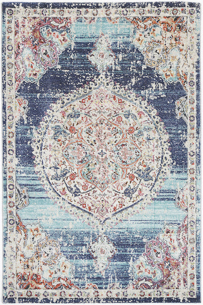 Hollow Medalion Transitional Navy Multi Rug 280x380 cm