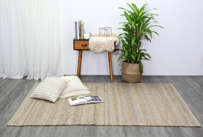 Taj Grey Natural Basket Weave Jute Rug 190x280cm