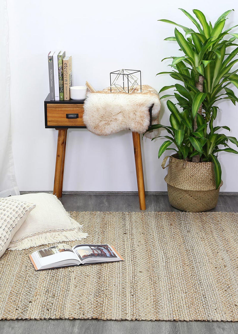 Taj Grey Natural Basket Weave Jute Rug 230x320cm