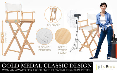 2X Director Movie Folding Tall Chair 76cm Beech WOOD HUMOR