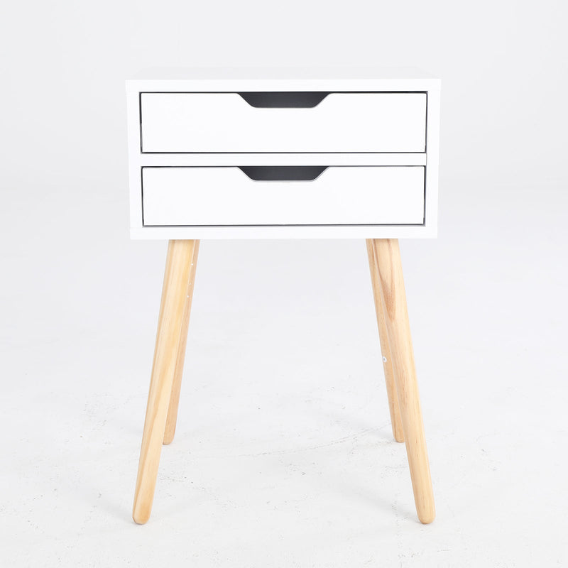 Bedside Table 2 Drawer Wood Leg Storage Cabinet Nightstand SUZY WHITE
