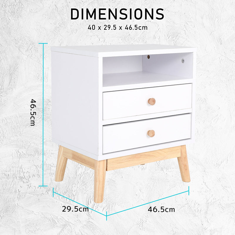 2X Bedside Table Side Storage Cabinet Nightstand Bedroom 2 Drawer ANYA - WHITE