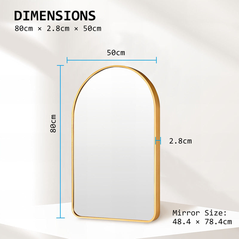 Wall Arch Mirror Arc Aluminum Frame Bathroom 50x80cm GOLD