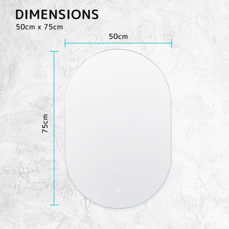 2 Set LED Wall Mirror Oval Anti-Fog Bathroom 50x75cm