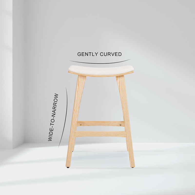 4X Wooden Bar Stool Padded Fabric Dining Chair KANSO 65cm BEIGE