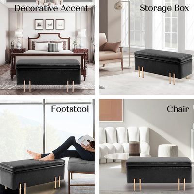 Storage Ottoman Stool Bench Seat 97cm PU Leather BLACK