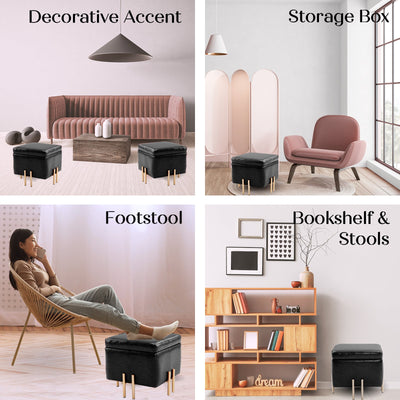 Storage Ottoman Foot Stool Cube Tuffet Seat 45cm PU Leather BLACK