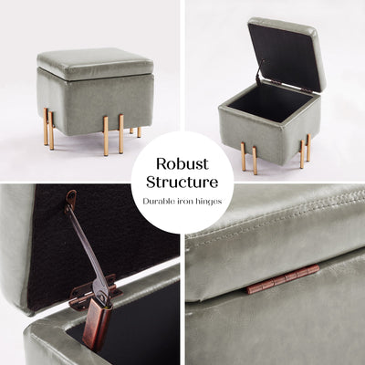 Storage Ottoman Foot Stool Cube Tuffet Seat 45cm PU Leather GREY