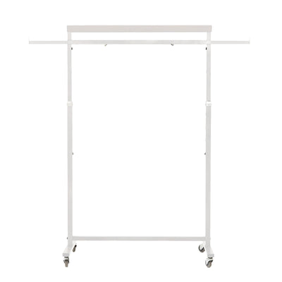 Clothes Rack Coat Stand Hanging Adjustable Rollable Steel WHITE