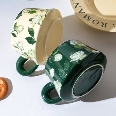 2X High-Fired Ceramic Porcelain Cup & Saucer Set 300ml Vintage Floral Tea Spoon GREEN