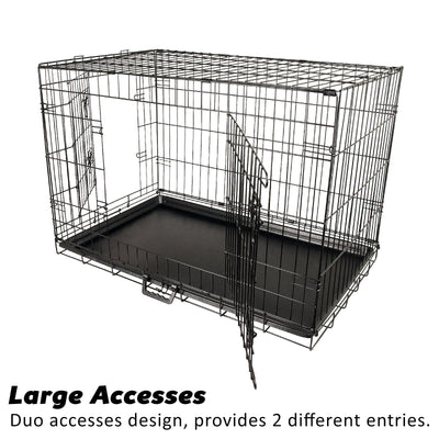 Wire Dog Cage Crate 42in with Tray + Cushion Mat + PINK Cover Combo