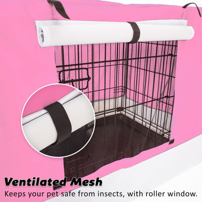 Wire Dog Cage Crate 42in with Tray + Cushion Mat + PINK Cover Combo