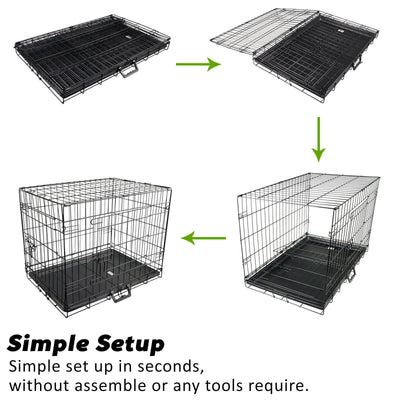 Wire Dog Cage Crate 48in with Tray + Cushion Mat + PINK Cover Combo