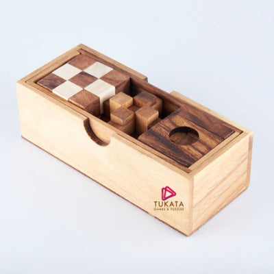 3 individual brainteaser wooden puzzles in a gift wooden box