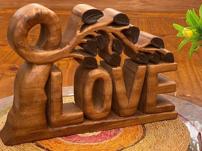 Mothers day gift Wooden carved LOVE words decoration 33 cm long