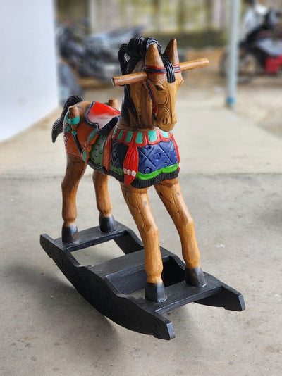 Rocking horse handmade solid wood-beautiful hand painted detail-very unique