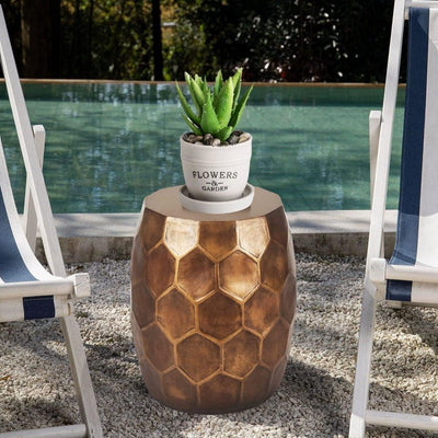 Tablua Australia Modern Round Side Table, Honeycomb Indoor Outdoor Accent End Table