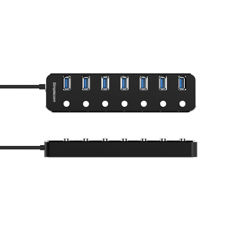 Simplecom CH375PS Aluminium 7 Port USB 3.0 Hub with Individual Switches and Power Adapter