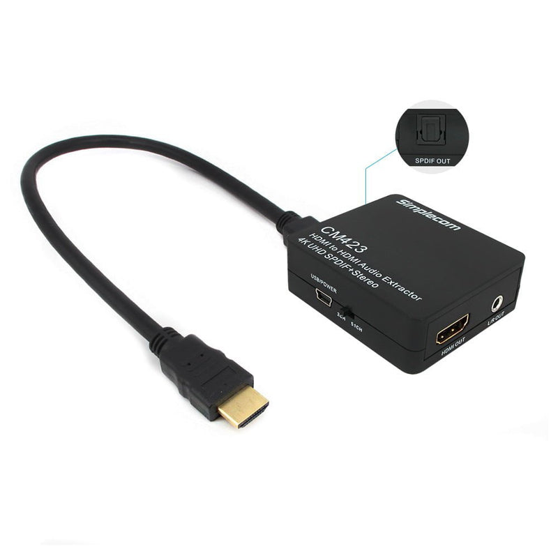 Simplecom CM423 HDMI Audio Extractor 4K HDMI to HDMI and Optical SPDIF + 3.5mm Stereo