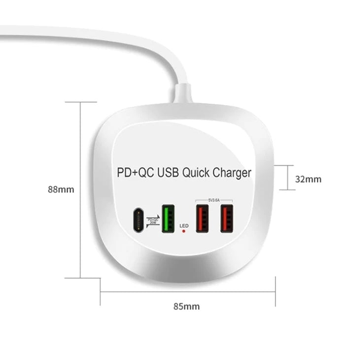 4-Port PD+QC3.0 Charger 40W with AU AC Adapter