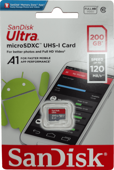 SANDISK SDSQUA4-200G-GN6MN Micro SDXC Ultra UHS-I Class 10 , A1, 120mb/s No adapter